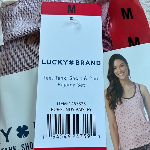 Lucky Brand Maroon and Pink Paisley Print Four Piece Pajama Set Size Medium NWT - Picture 5 of 8